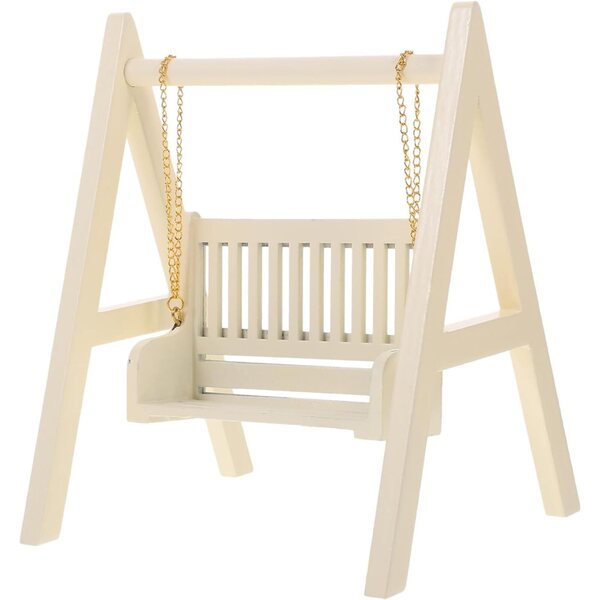 Mini Altalena in Legno Beige per Casa delle Bambole, Accessorio Decorativo Durevole