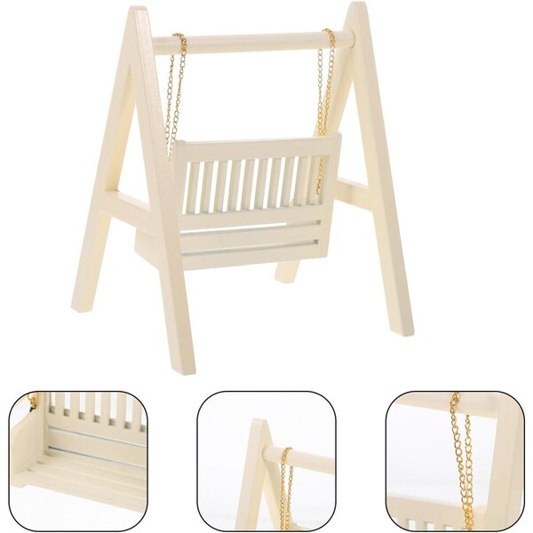 Mini beige Holzschaukel für Puppenhaus, langlebiges dekoratives Accessoire