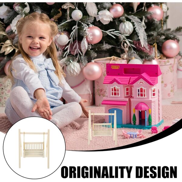 Mini beige Holzschaukel für Puppenhaus, langlebiges dekoratives Accessoire