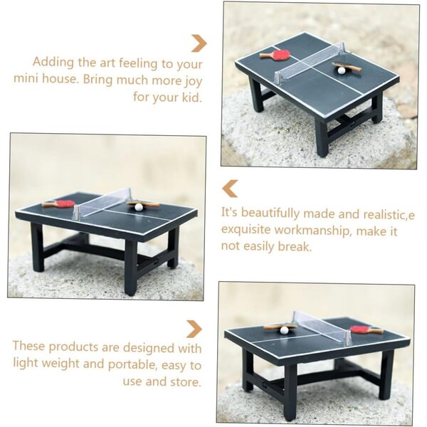 Mini-Tischtennisplatte aus Holz für das Puppenhaus – handgefertigtes dekoratives Accessoire