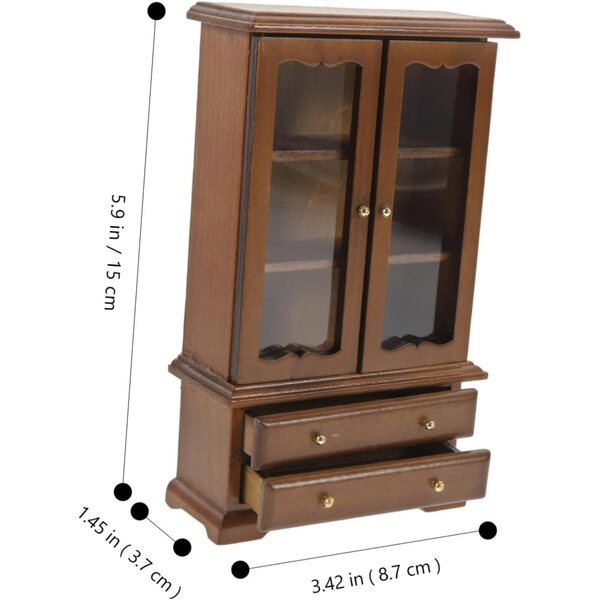 GARVALON Libreria in Miniatura Scala 1:12 in Legno e Vetro, Mensola Decorativa per Casa delle Bambole