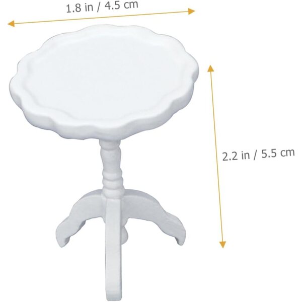 Tavolo Rotondo Miniatura in Legno Bianco per Casa delle Bambole 5,5x4,5 cm
