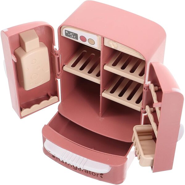 Mini frigorifero per casa delle bambole in plastica ABS colore cioccolato 12 cm