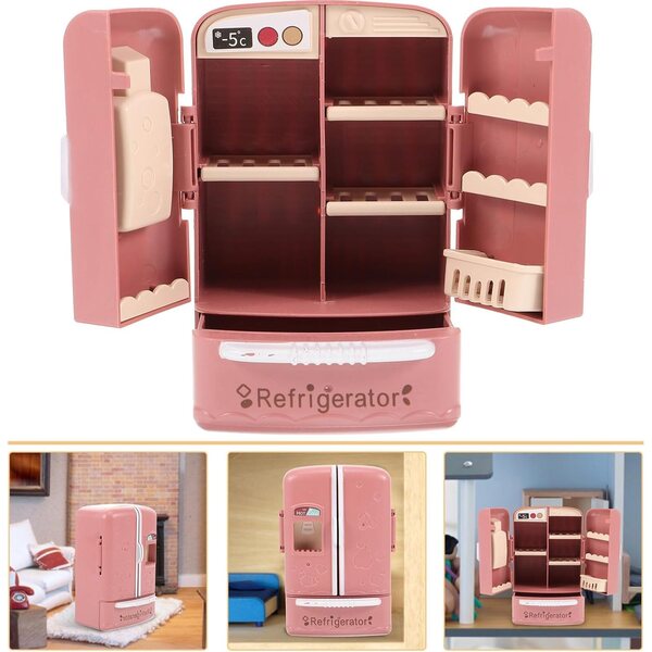 Mini frigorifero per casa delle bambole in plastica ABS colore cioccolato 12 cm