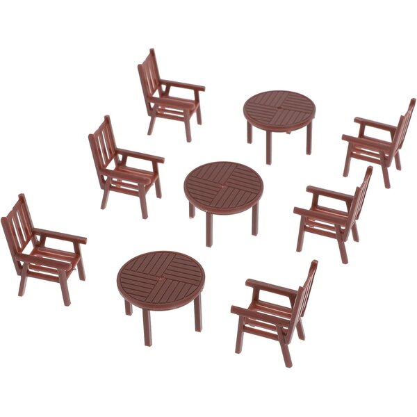 Set 3 Pezzi Mobili Miniatura Casa delle Bambole Tavoli e Sedie in Plastica Marrone