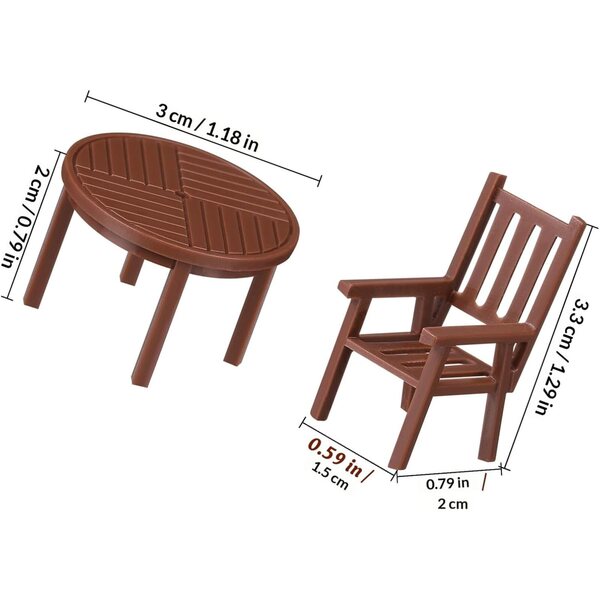 Set 3 Pezzi Mobili Miniatura Casa delle Bambole Tavoli e Sedie in Plastica Marrone