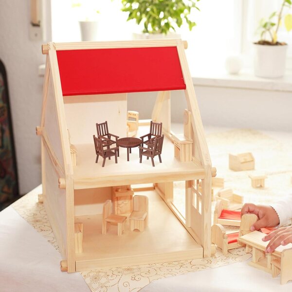 Set 3 Pezzi Mobili Miniatura Casa delle Bambole Tavoli e Sedie in Plastica Marrone