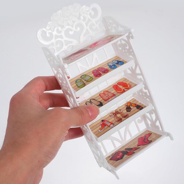 Scaffale portascarpe in plastica per bambole miniatura, mobili compatti casa delle bambole