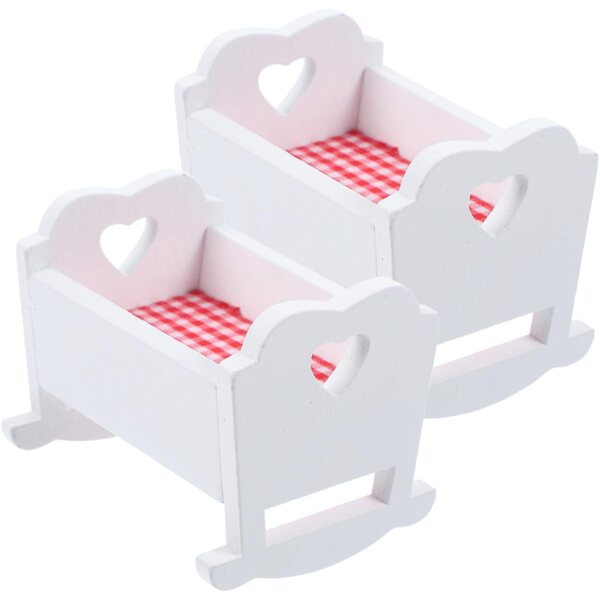 GARVALON Mini Culla in Legno Bianco per Casa delle Bambole, Set 2 Pezzi Elegante e Stabile