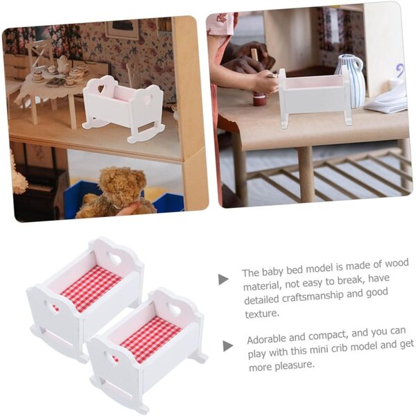 GARVALON Mini Culla in Legno Bianco per Casa delle Bambole, Set 2 Pezzi Elegante e Stabile