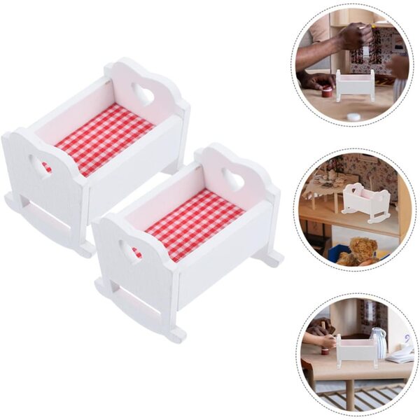 GARVALON Mini Culla in Legno Bianco per Casa delle Bambole, Set 2 Pezzi Elegante e Stabile