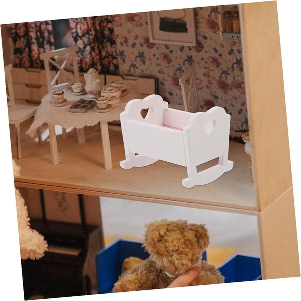 GARVALON Mini Culla in Legno Bianco per Casa delle Bambole, Set 2 Pezzi Elegante e Stabile