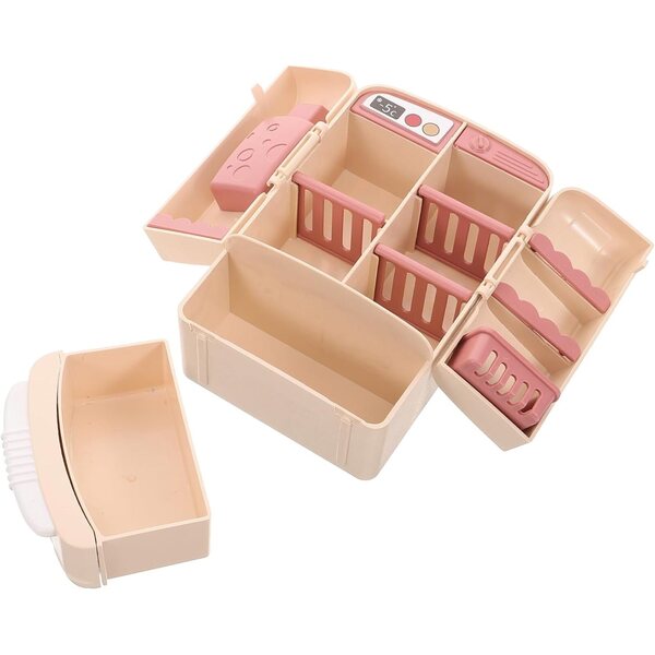 Mini frigorifero beige per casa delle bambole, decorazione dettagliata 7x6x12 cm