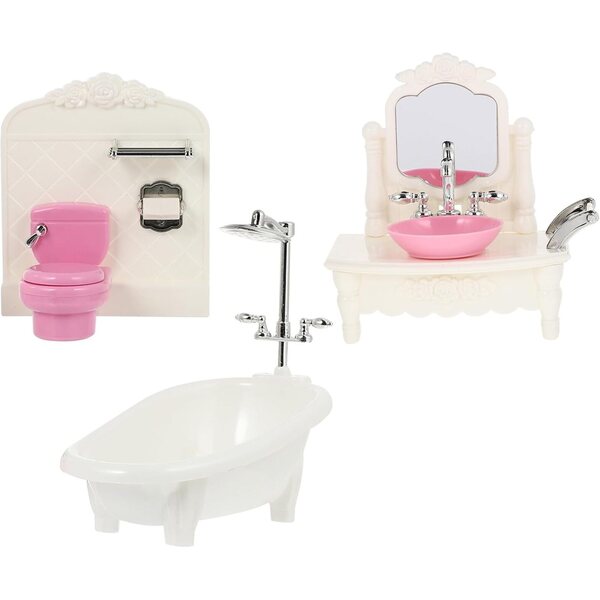 Set Mini Accessori Bagno in Plastica per Casa delle Bambole - Lavabo, WC e Vasca