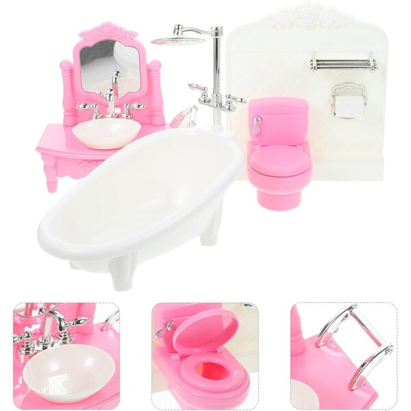 Set Mini Accessori Bagno in Plastica per Casa delle Bambole - Lavabo, WC e Vasca