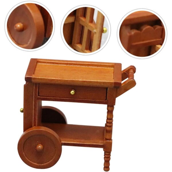 Carrello in legno per casa delle bambole - Accessorio decorativo miniatura 7,6x7,1x5,2 cm