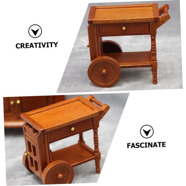 Carrello in legno per casa delle bambole - Accessorio decorativo miniatura 7,6x7,1x5,2 cm