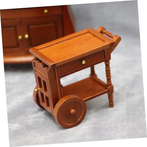 Carrello in legno per casa delle bambole - Accessorio decorativo miniatura 7,6x7,1x5,2 cm