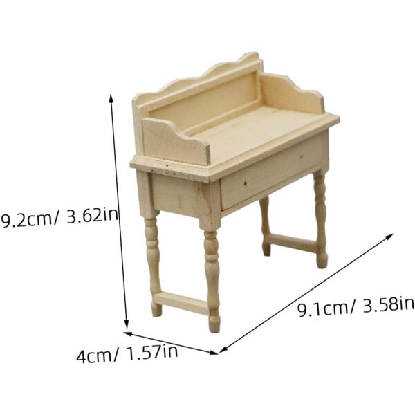 Scrivania in Miniatura per Casa delle Bambole in Legno Beige 9x9 cm Decorativa