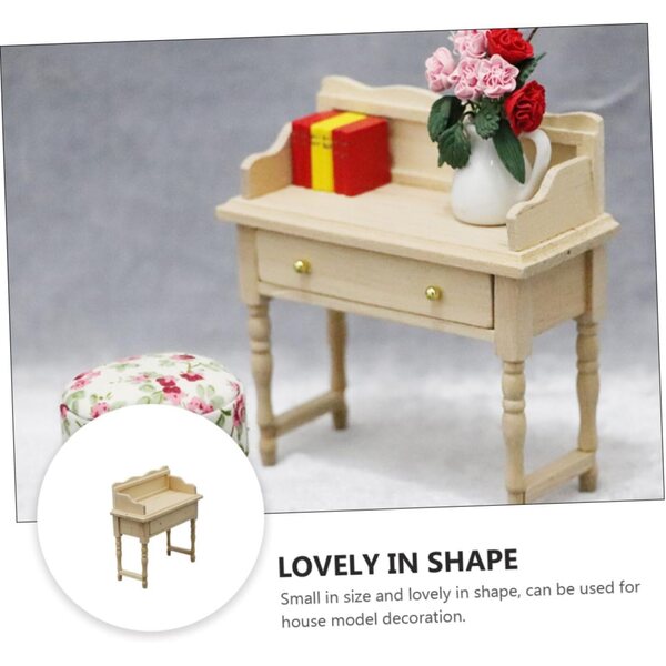 Scrivania in Miniatura per Casa delle Bambole in Legno Beige 9x9 cm Decorativa