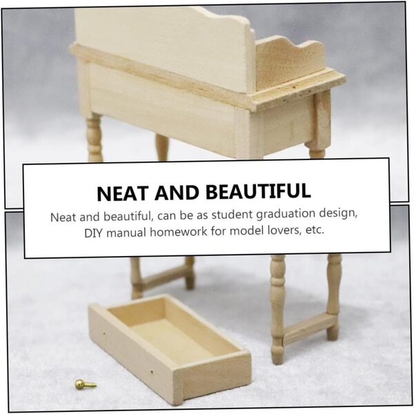 Scrivania in Miniatura per Casa delle Bambole in Legno Beige 9x9 cm Decorativa
