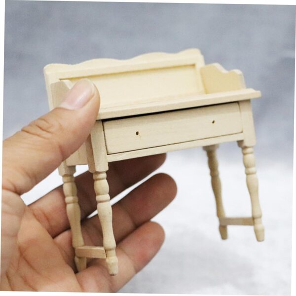 Scrivania in Miniatura per Casa delle Bambole in Legno Beige 9x9 cm Decorativa