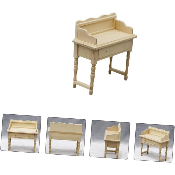 Scrivania in Miniatura per Casa delle Bambole in Legno Beige 9x9 cm Decorativa