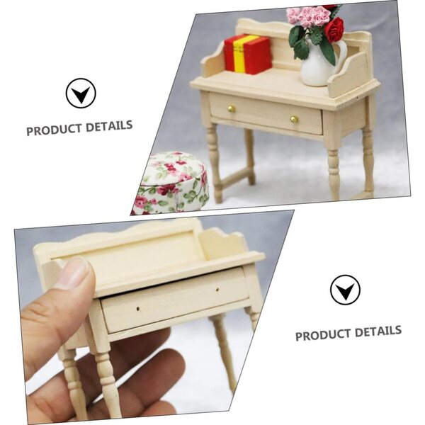 Scrivania in Miniatura per Casa delle Bambole in Legno Beige 9x9 cm Decorativa