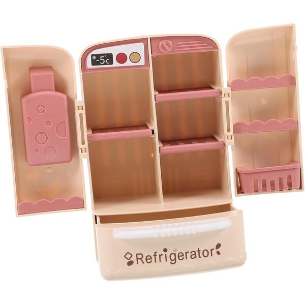 Beigefarbener Miniatur-Spielzeugkühlschrank für Puppenhaus, 7,3 x 6 x 12 cm