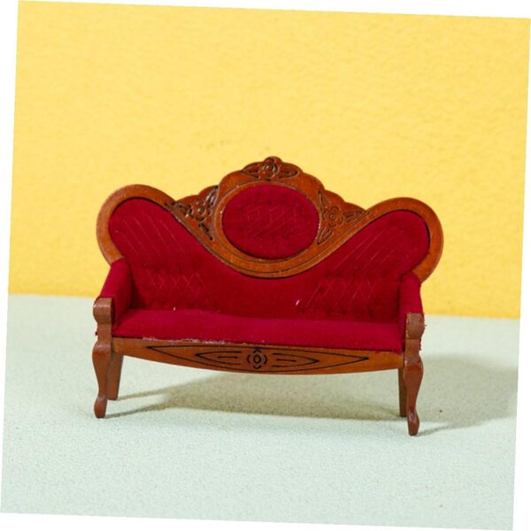 Set Divano e Sedia Miniatura in Legno per Casa Bambole, Stile Vintage Rosso