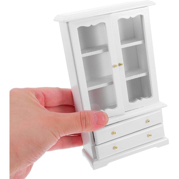 Libreria in Miniatura in Legno Bianca per Casa delle Bambole 15,5x9,5x4 cm
