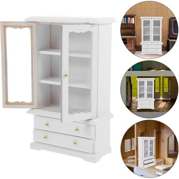 Libreria in Miniatura in Legno Bianca per Casa delle Bambole 15,5x9,5x4 cm