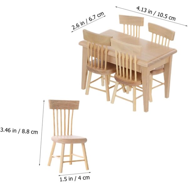 Set Mobili Miniatura 1:12 Tavolo e Sedie Legno Quercia per Casa Bambole