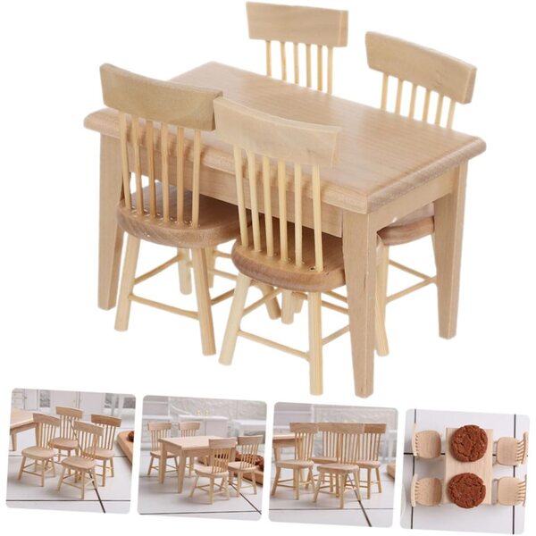 Set Mobili Miniatura 1:12 Tavolo e Sedie Legno Quercia per Casa Bambole
