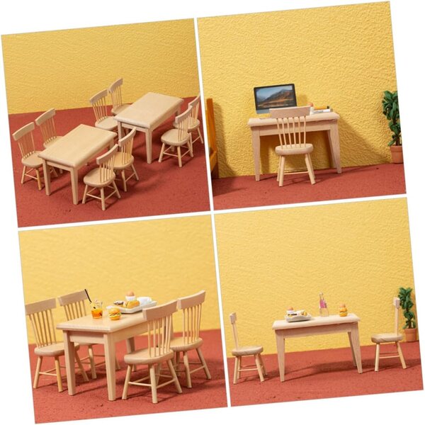 Set Mobili Miniatura 1:12 Tavolo e Sedie Legno Quercia per Casa Bambole