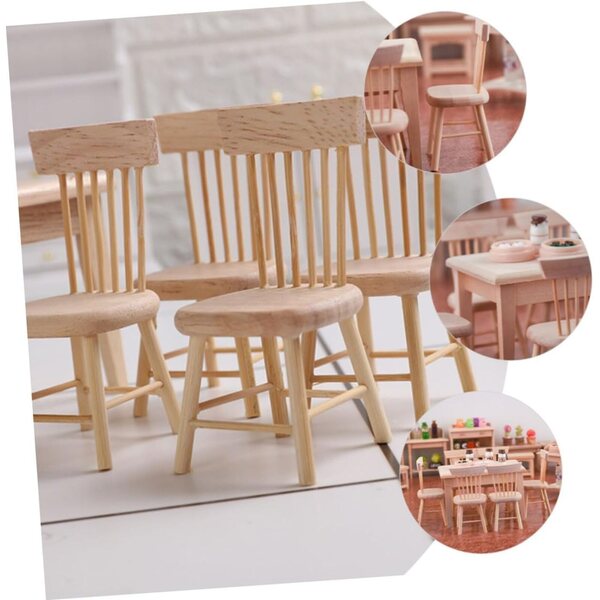 Set Mobili Miniatura 1:12 Tavolo e Sedie Legno Quercia per Casa Bambole
