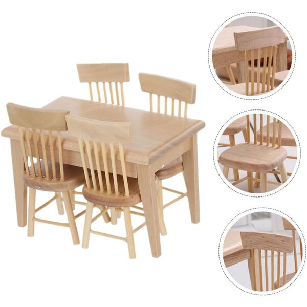 Set Mobili Miniatura 1:12 Tavolo e Sedie Legno Quercia per Casa Bambole