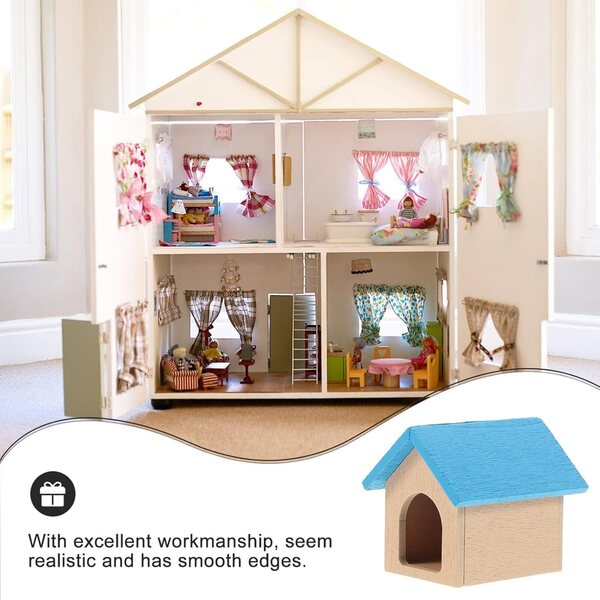 Miniatur-Holzhütte für Puppenhaus, kompaktes und leichtes blaues Zubehör