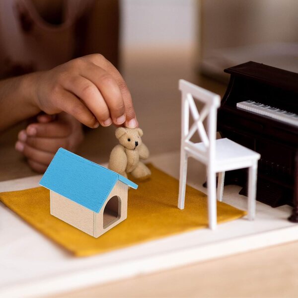Miniatur-Holzhütte für Puppenhaus, kompaktes und leichtes blaues Zubehör