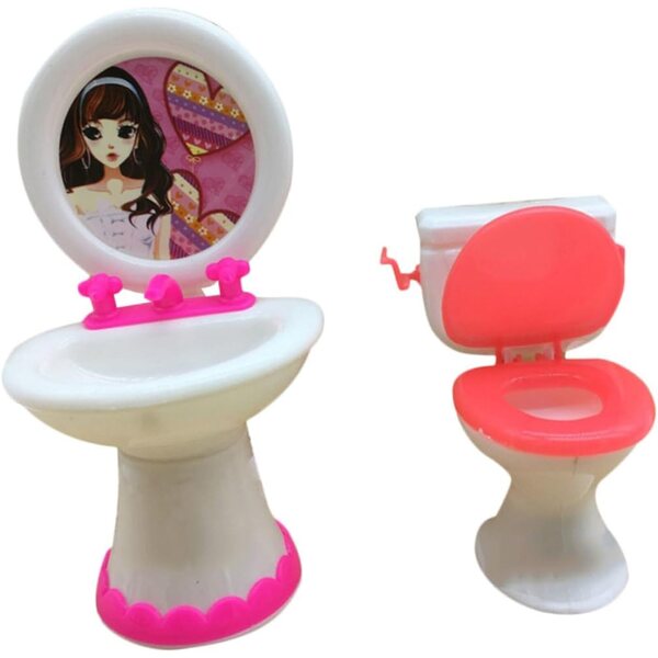 Set Mini Mobili Bagno in Plastica per Casa delle Bambole: Lavabo e WC Realistici