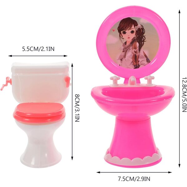 Set Mini Mobili Bagno in Plastica per Casa delle Bambole: Lavabo e WC Realistici