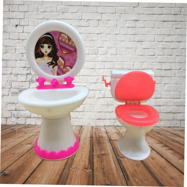 Set Mini Mobili Bagno in Plastica per Casa delle Bambole: Lavabo e WC Realistici