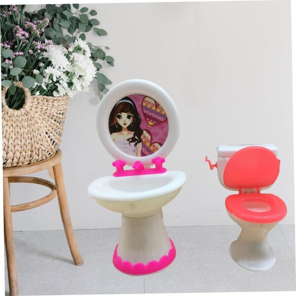Set Mini Mobili Bagno in Plastica per Casa delle Bambole: Lavabo e WC Realistici