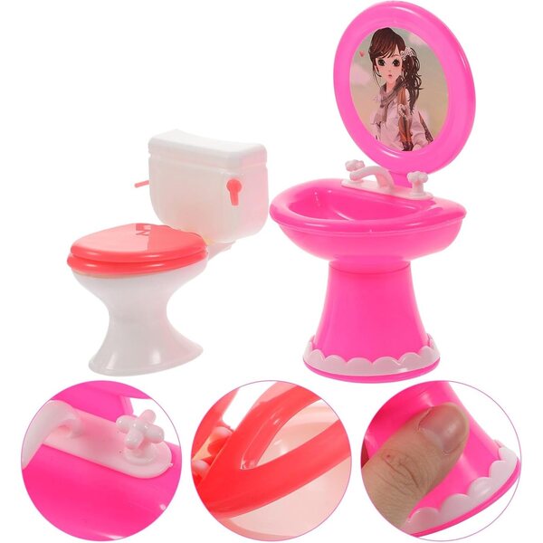 Set Mini Mobili Bagno in Plastica per Casa delle Bambole: Lavabo e WC Realistici