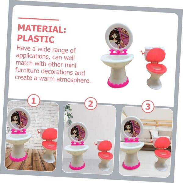 Set Mini Mobili Bagno in Plastica per Casa delle Bambole: Lavabo e WC Realistici
