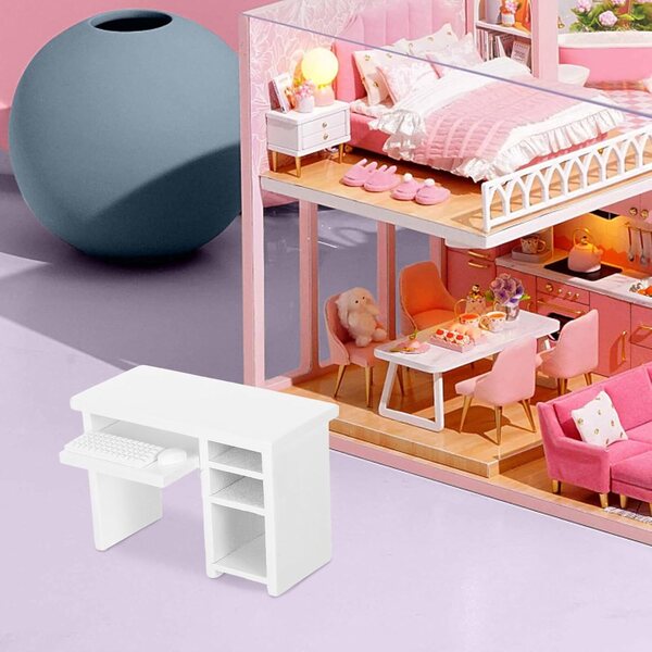 ERINGOGO Set Mobili in Legno 12 pezzi per Casa delle Bambole con Scrivania e Accessori PC