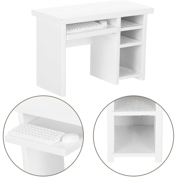 ERINGOGO Set Mobili in Legno 12 pezzi per Casa delle Bambole con Scrivania e Accessori PC