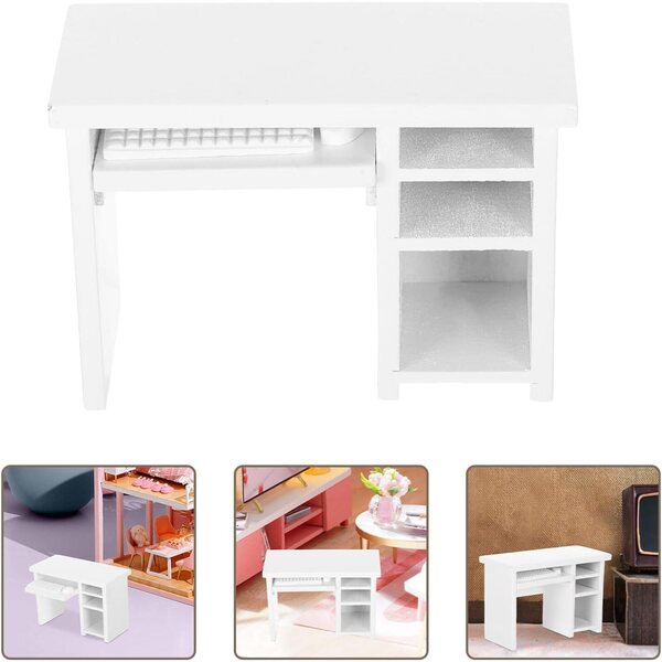 ERINGOGO Set Mobili in Legno 12 pezzi per Casa delle Bambole con Scrivania e Accessori PC