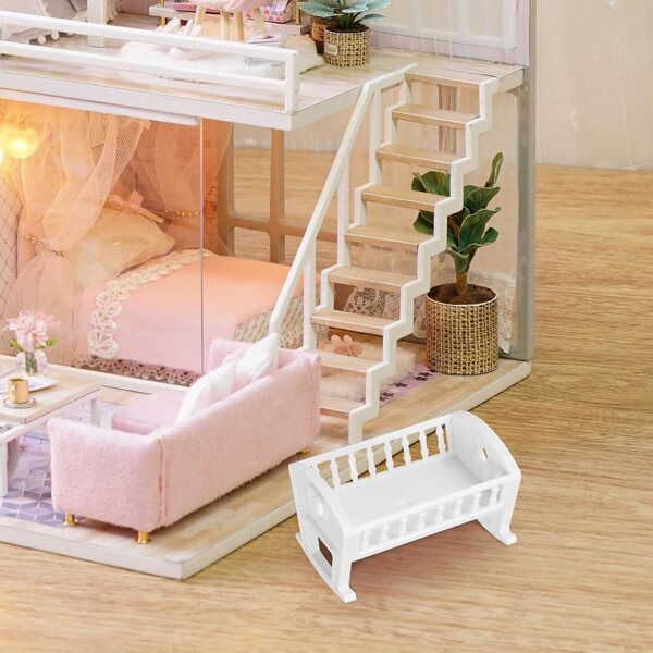 Mini Culla Bianco per Casa delle Bambole, Letto in Miniatura per Arredo Camera