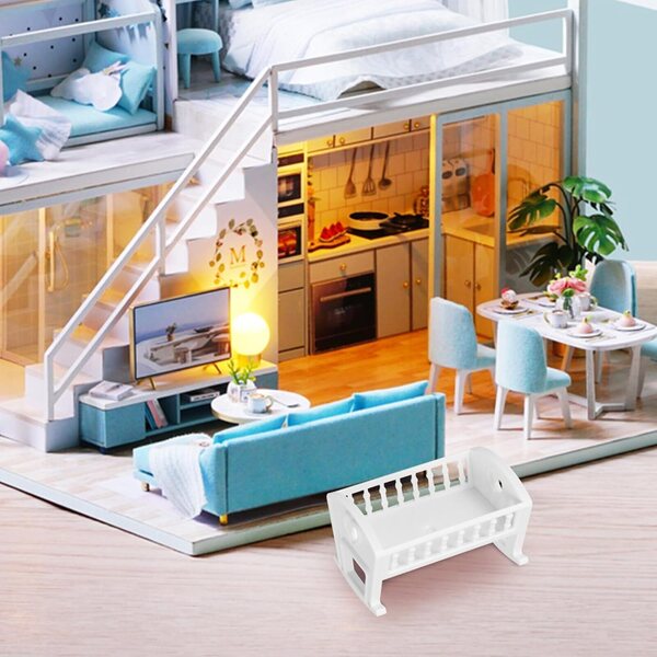 Mini Culla Bianco per Casa delle Bambole, Letto in Miniatura per Arredo Camera